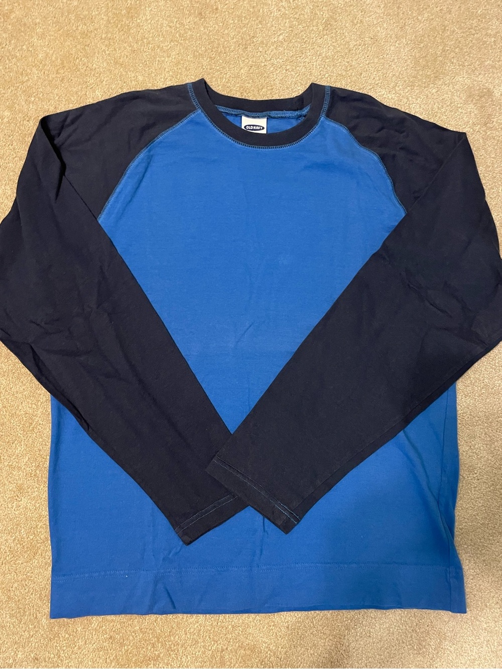 🧢Mens Two-Tone Blue Raglan Long-Sleeve Shirt